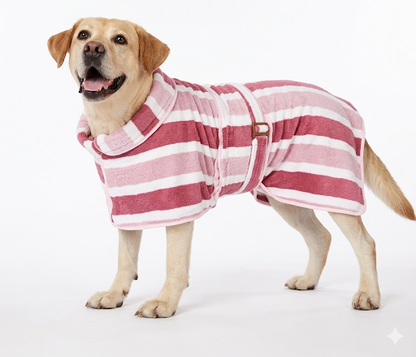 Quick-Drying Dog Bathrobe - Striped Super Absorbent Pet Towel Robe with Adjustable Belly Band