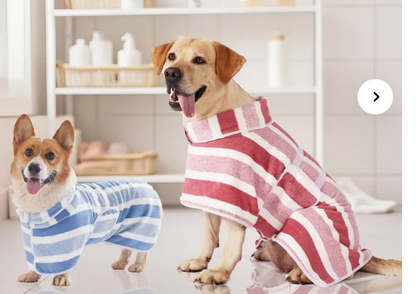 Quick-Drying Dog Bathrobe - Striped Super Absorbent Pet Towel Robe with Adjustable Belly Band