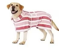 Quick-Drying Dog Bathrobe - Striped Super Absorbent Pet Towel Robe with Adjustable Belly Band