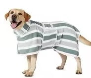 Quick-Drying Dog Bathrobe - Striped Super Absorbent Pet Towel Robe with Adjustable Belly Band