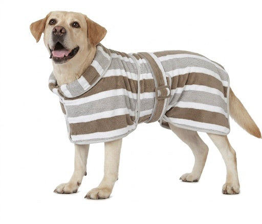 Quick-Drying Dog Bathrobe - Striped Super Absorbent Pet Towel Robe with Adjustable Belly Band